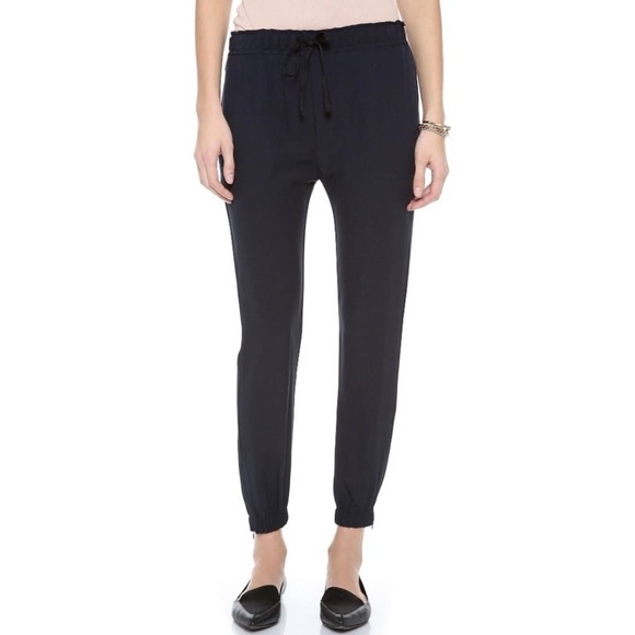 Nili Lotan Pants - NILI LOTAN Silk Jogger Pants Womens 2 Dark Navy Tapered Pull On Track Drawstring